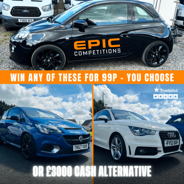 YOU CHOOSE WHAT CAR + INSTANT WINS + £500 TOWARDS INSURANCE + MYSTERY BUNDLE