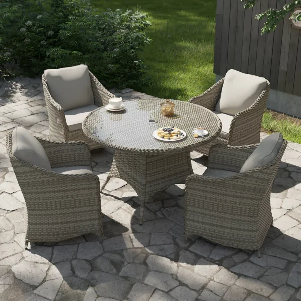 GOODHOME HAMILTON CAPPUCCINO RATTAN EFFECT 4 SEATER DINING SET